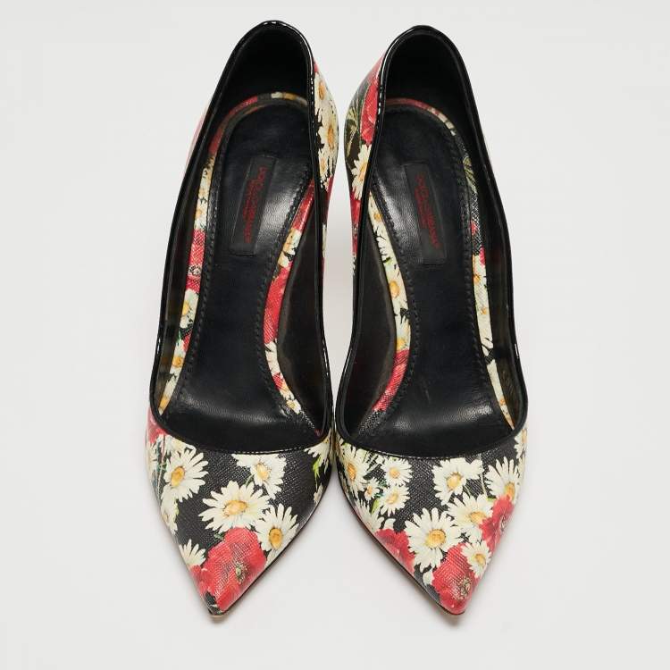 Pre Owned Dolce & Gabbana Tricolor Floral Print Textured Leather Pointed Toe Pumps Size 37
