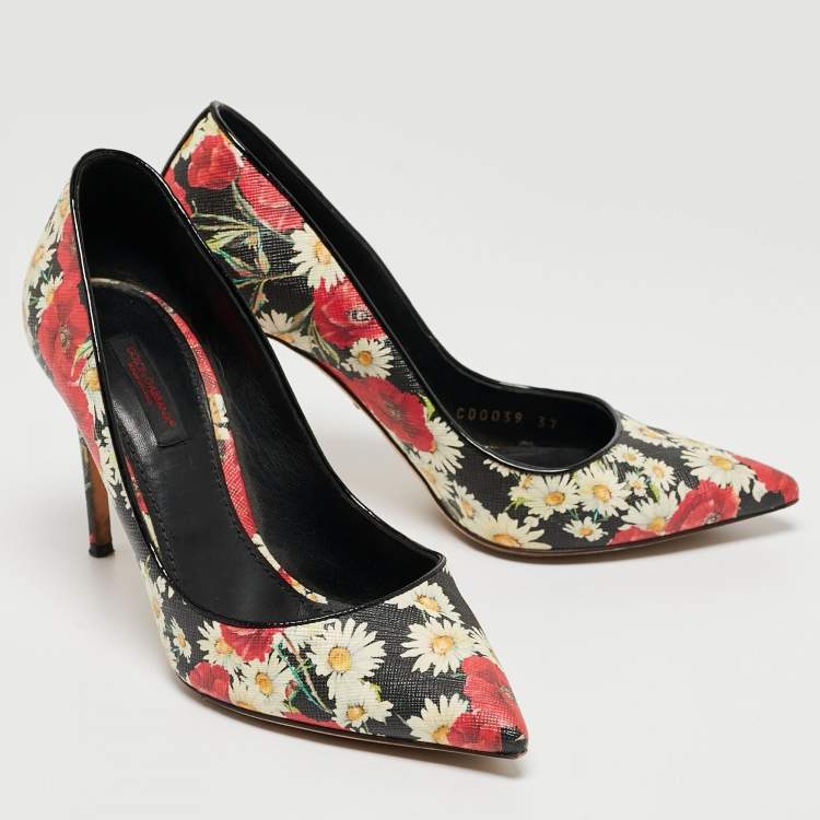 Pre Owned Dolce & Gabbana Tricolor Floral Print Textured Leather Pointed Toe Pumps Size 37