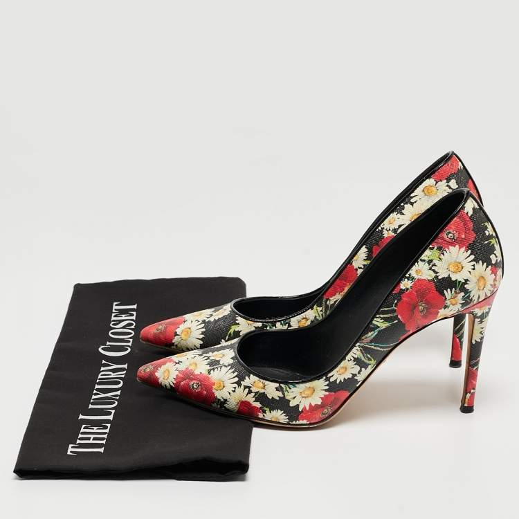 Pre Owned Dolce & Gabbana Tricolor Floral Print Textured Leather Pointed Toe Pumps Size 37
