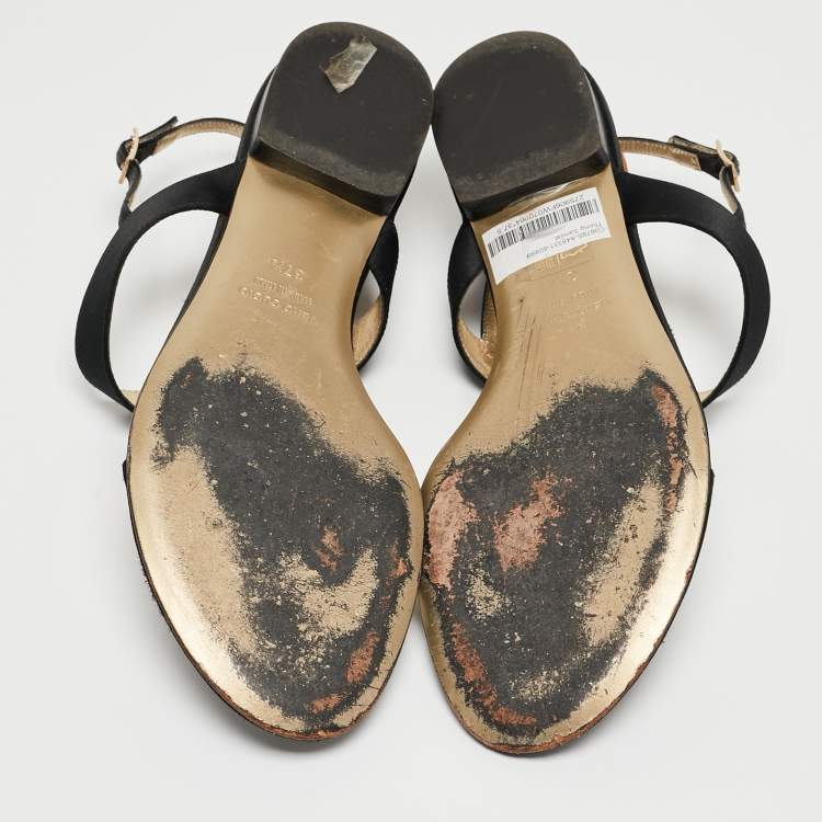 Pre Owned Dolce & Gabbana Black Satin Crystal Embellished Thong Flat Sandals Size 37.5