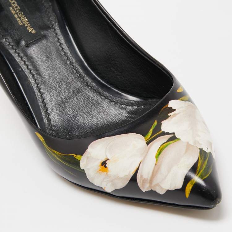 Pre Owned Dolce & Gabbana Black Floral Print Leather Pointed Toe Pumps Size 36