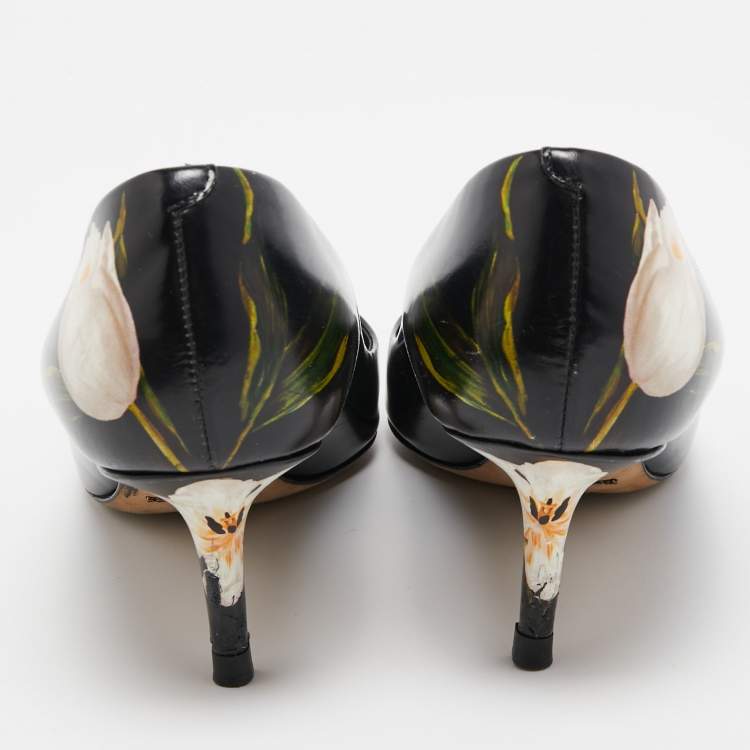 Pre Owned Dolce & Gabbana Black Floral Print Leather Pointed Toe Pumps Size 36