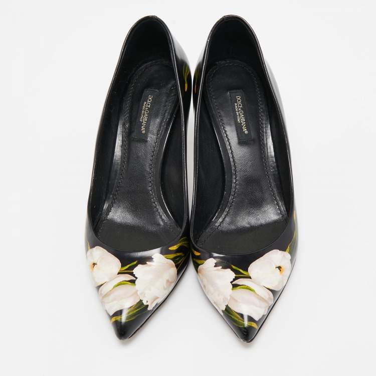 Pre Owned Dolce & Gabbana Black Floral Print Leather Pointed Toe Pumps Size 36