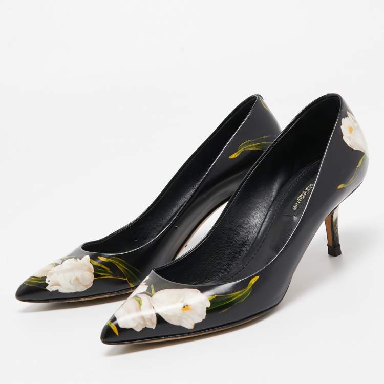 Pre Owned Dolce & Gabbana Black Floral Print Leather Pointed Toe Pumps Size 36