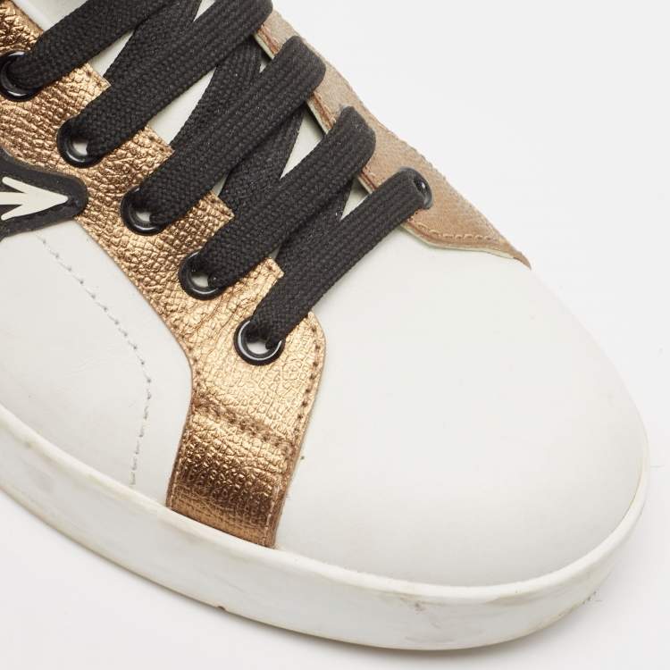 Pre Owned Dolce & Gabbana White Leather Love Applique Portofino Sneakers Size 39