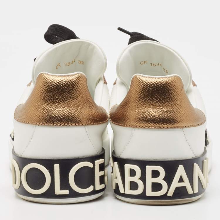 Pre Owned Dolce & Gabbana White Leather Love Applique Portofino Sneakers Size 39