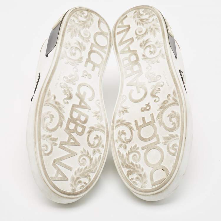 Pre Owned Dolce & Gabbana White Leather Love Applique Portofino Sneakers Size 39