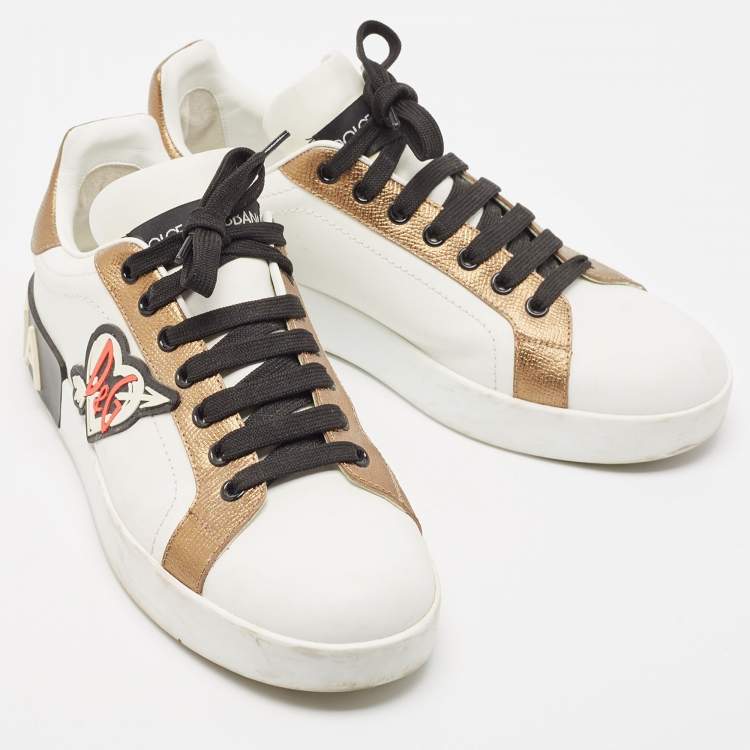 Pre Owned Dolce & Gabbana White Leather Love Applique Portofino Sneakers Size 39