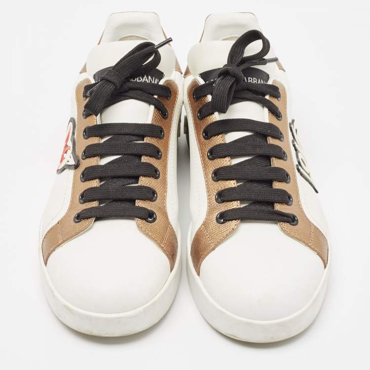 Pre Owned Dolce & Gabbana White Leather Love Applique Portofino Sneakers Size 39