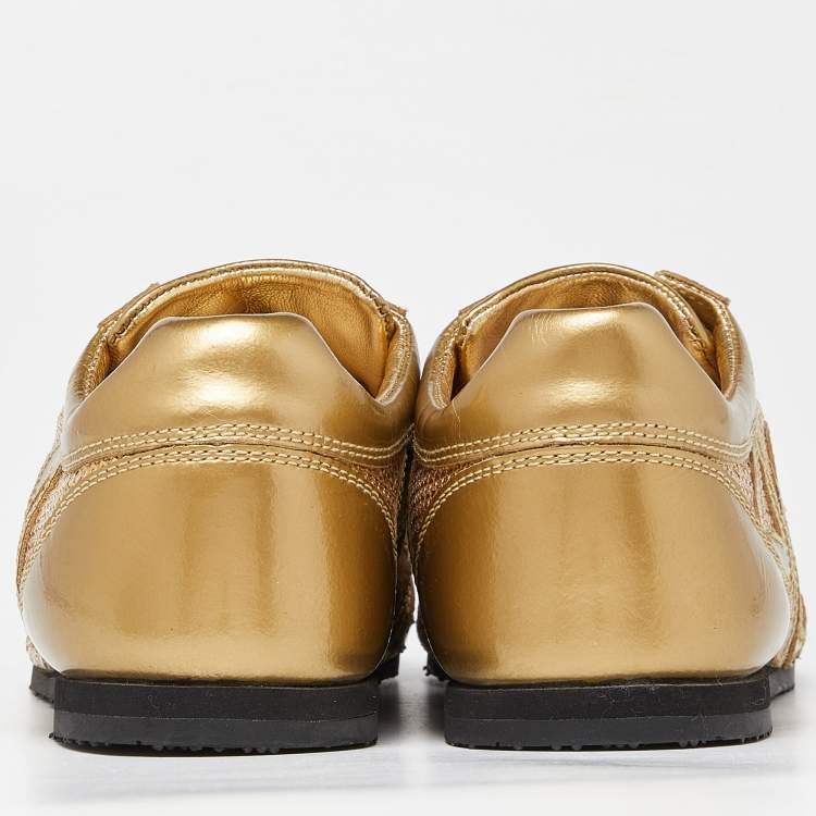 Pre Owned Dolce & Gabbana Gold Patent Leather and Sequin Embellished Low Top Sneakers Size 40