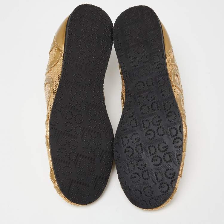 Pre Owned Dolce & Gabbana Gold Patent Leather and Sequin Embellished Low Top Sneakers Size 40