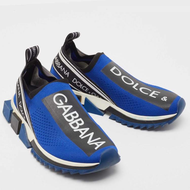 Pre Owned Dolce & Gabbana Blue/Black Knit Fabric Sorrento Sneakers Size 39