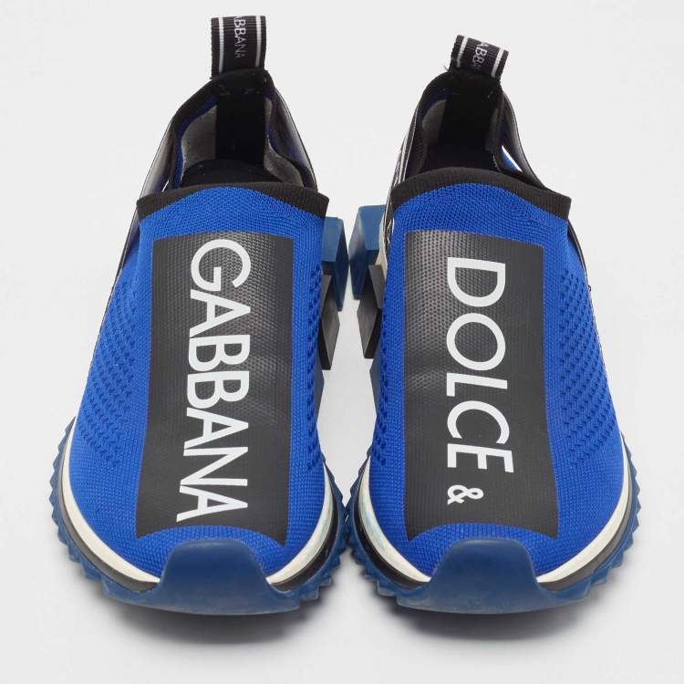 Pre Owned Dolce & Gabbana Blue/Black Knit Fabric Sorrento Sneakers Size 39