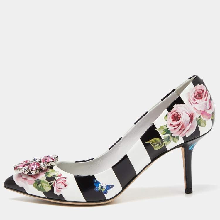 Pre Owned Dolce & Gabbana Multicolor Floral Print Leather Crystal Embellished Pumps Size 37.5