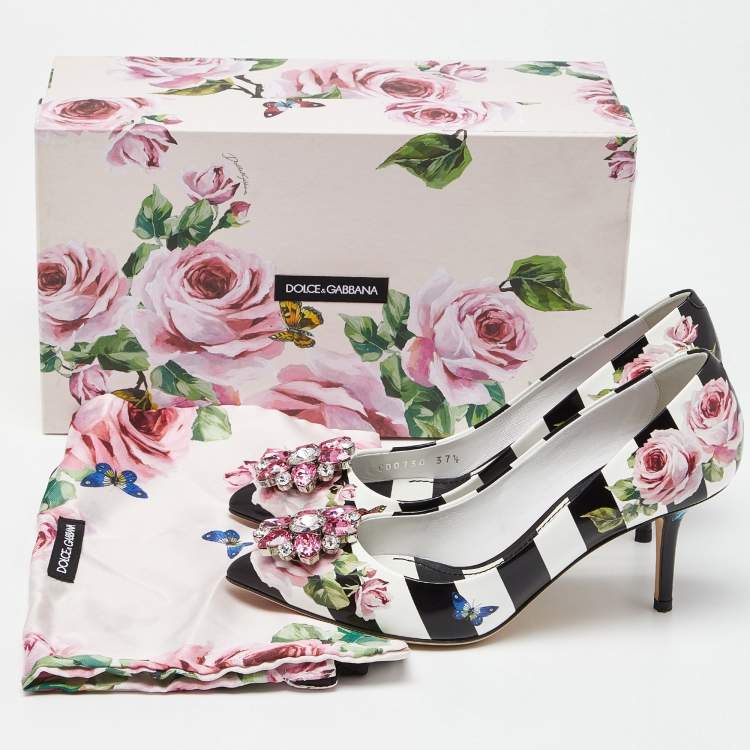 Pre Owned Dolce & Gabbana Multicolor Floral Print Leather Crystal Embellished Pumps Size 37.5