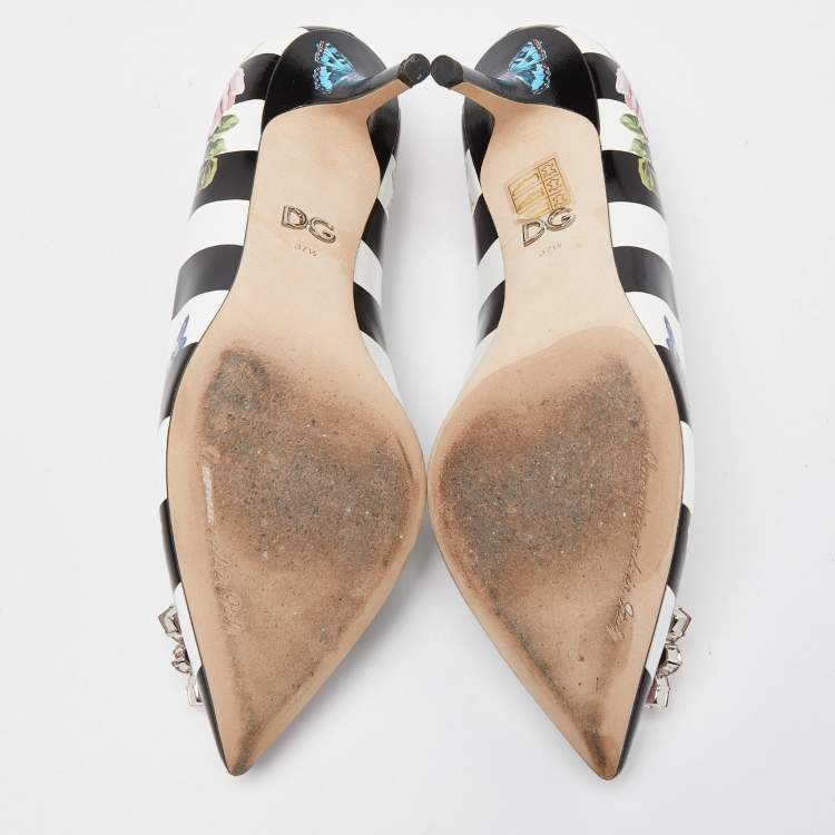 Pre Owned Dolce & Gabbana Multicolor Floral Print Leather Crystal Embellished Pumps Size 37.5