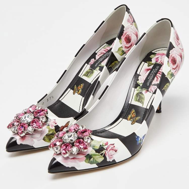 Pre Owned Dolce & Gabbana Multicolor Floral Print Leather Crystal Embellished Pumps Size 37.5