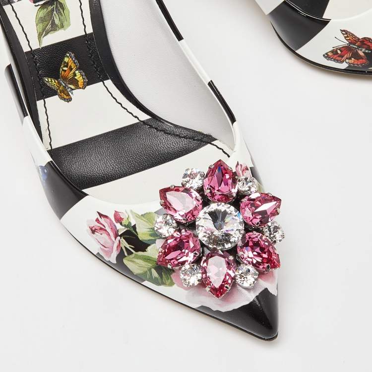 Pre Owned Dolce & Gabbana Multicolor Floral Print Leather Crystal Embellished Pumps Size 37.5