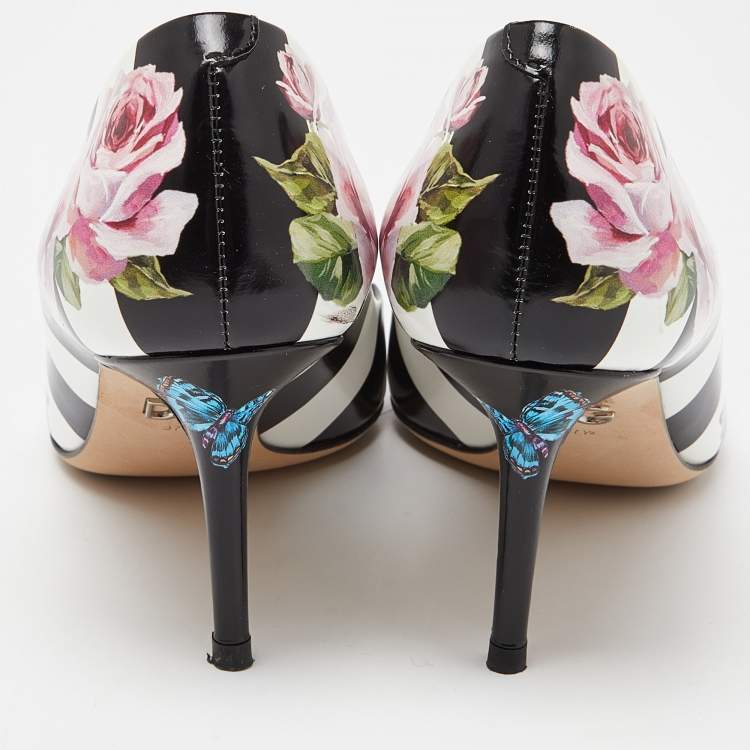 Pre Owned Dolce & Gabbana Multicolor Floral Print Leather Crystal Embellished Pumps Size 37.5