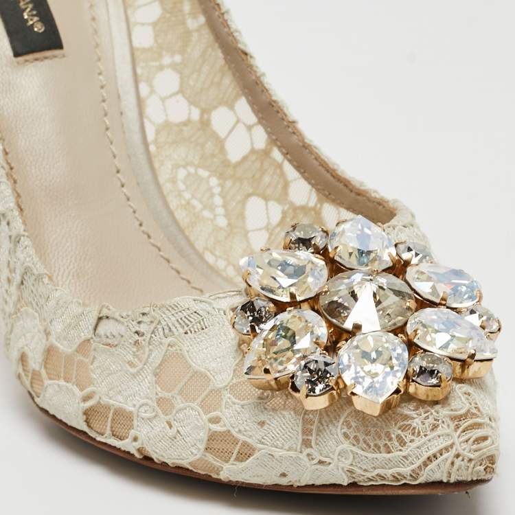 Pre Owned Dolce & Gabbana Grey Lace And Satin Bellucci Pumps Size 37