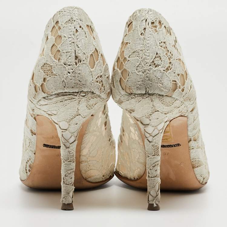 Pre Owned Dolce & Gabbana Grey Lace And Satin Bellucci Pumps Size 37