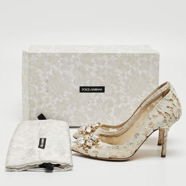 Pre Owned Dolce & Gabbana Grey Lace And Satin Bellucci Pumps Size 37