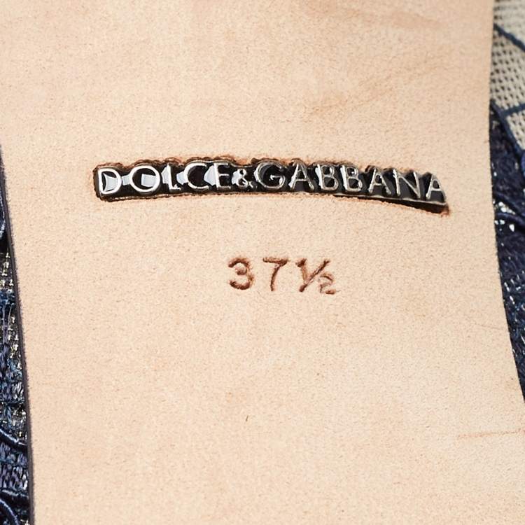 Pre Owned Dolce & Gabbana Navy Blue Lace and Mesh Bellucci Pumps Size 37.5