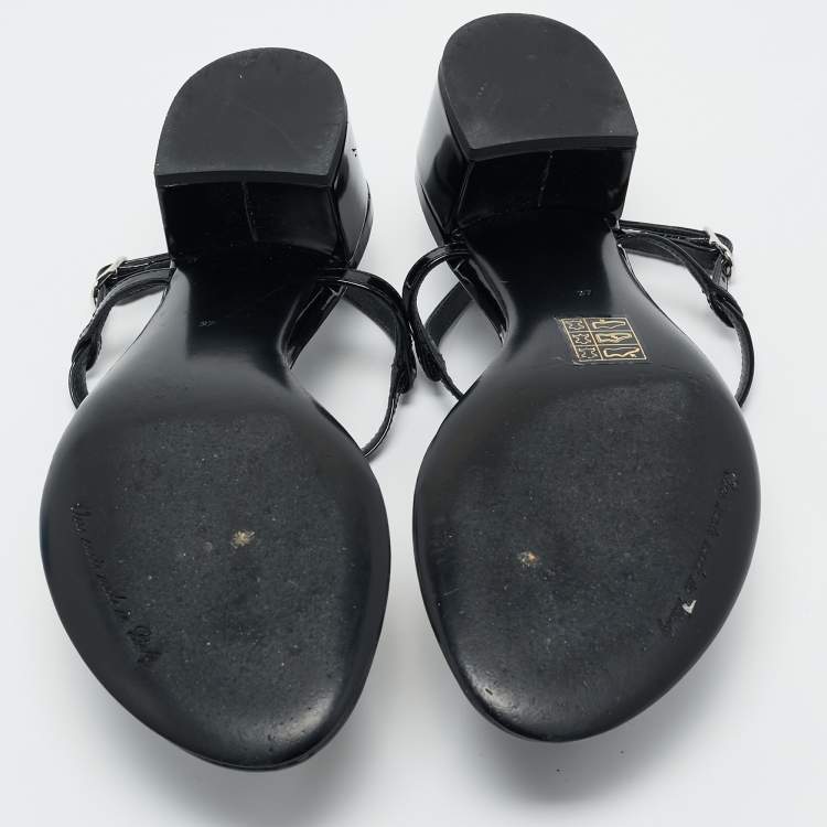 Pre Owned Dolce & Gabbana Black Patent Leather Crystal Embellished Ankle Strap Sandals Size 37