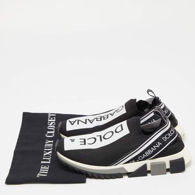 Pre Owned Dolce & Gabbana Black Knit Fabric Sorrento Sneakers Size 39.5