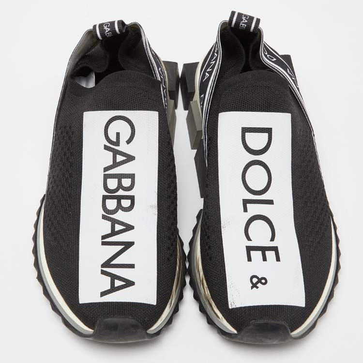 Pre Owned Dolce & Gabbana Black Knit Fabric Sorrento Sneakers Size 39.5