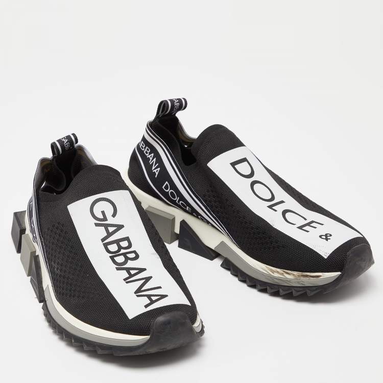 Pre Owned Dolce & Gabbana Black Knit Fabric Sorrento Sneakers Size 39.5