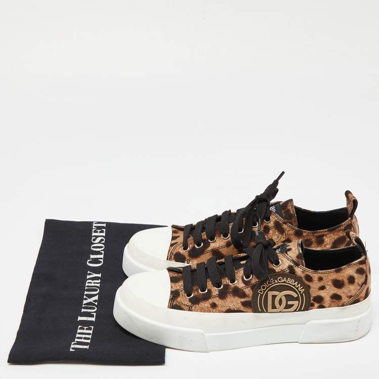 Pre Owned Dolce & Gabbana Brown Leopard Print Canvas Lace Low Top Sneakers Size 39