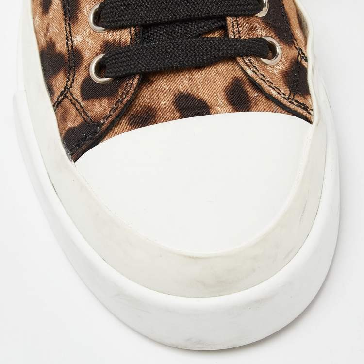 Pre Owned Dolce & Gabbana Brown Leopard Print Canvas Lace Low Top Sneakers Size 39
