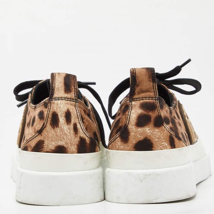 Pre Owned Dolce & Gabbana Brown Leopard Print Canvas Lace Low Top Sneakers Size 39