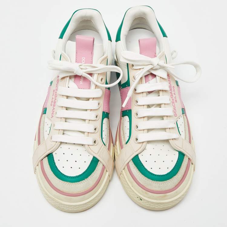 Pre Owned Dolce & Gabbana Multicolor Leather and Suede Custom 2.Zero Sneakers Size 38