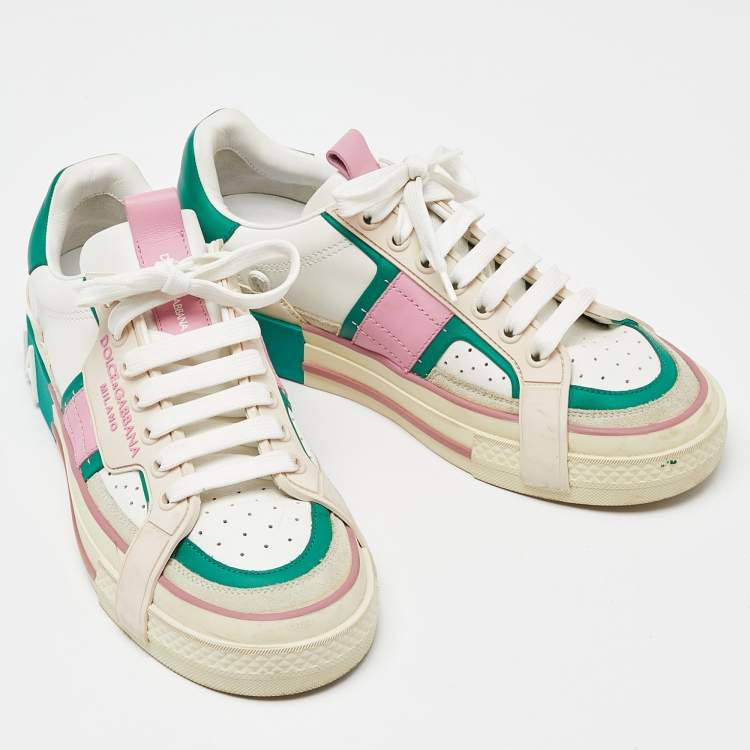 Pre Owned Dolce & Gabbana Multicolor Leather and Suede Custom 2.Zero Sneakers Size 38