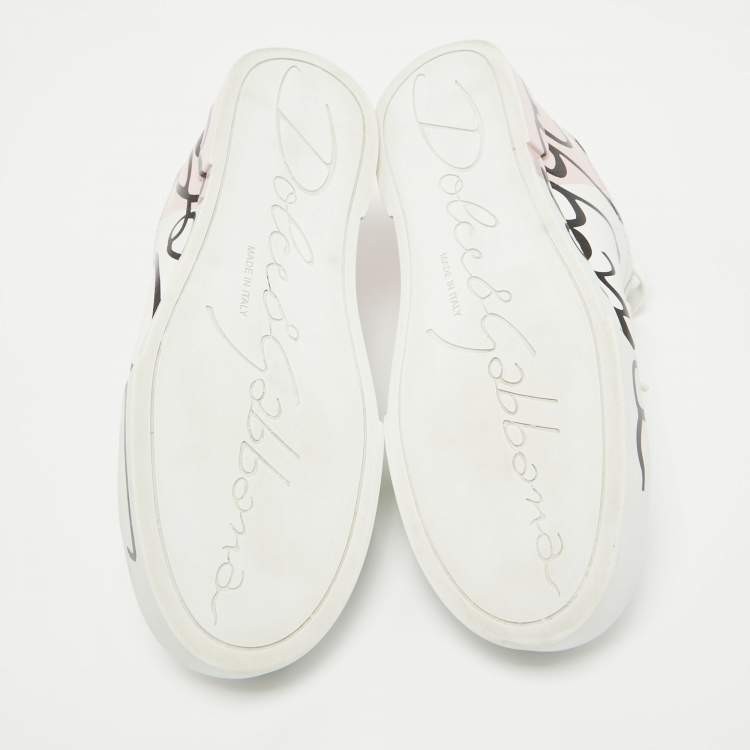 Pre Owned Dolce & Gabbana White/Mauve Leather Portofino Low Top Sneakers Size 39