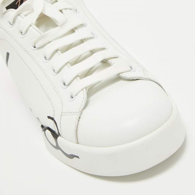 Pre Owned Dolce & Gabbana White/Mauve Leather Portofino Low Top Sneakers Size 39