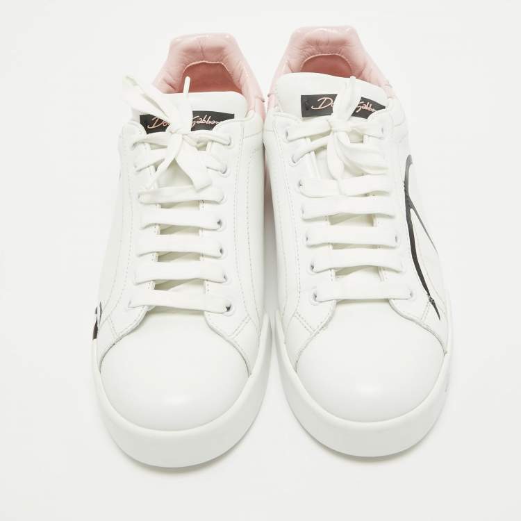 Pre Owned Dolce & Gabbana White/Mauve Leather Portofino Low Top Sneakers Size 39