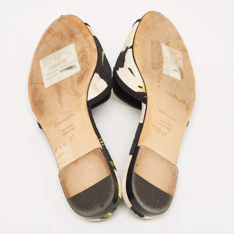 Pre Owned Dolce & Gabbana Tricolor Printed Canvas Crystal Embellished Flat Slides Size 37
