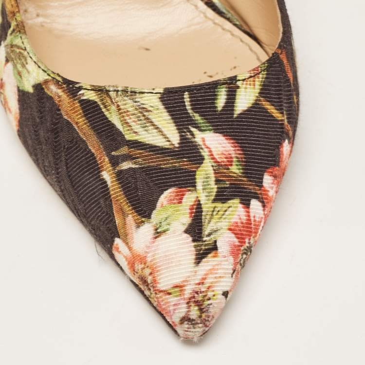 Pre Owned Dolce & Gabbana Multicolor Floral Print Brocade Slingback Pointed Toe Pumps Size 38 