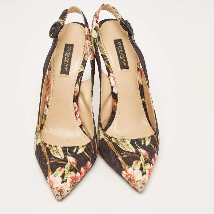 Pre Owned Dolce & Gabbana Multicolor Floral Print Brocade Slingback Pointed Toe Pumps Size 38 