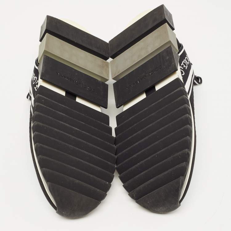Pre Owned Dolce & Gabbana Black/White Logo Print Knit Fabric Sorrento Sneakers Size 39.5