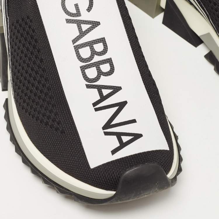 Pre Owned Dolce & Gabbana Black/White Logo Print Knit Fabric Sorrento Sneakers Size 39.5