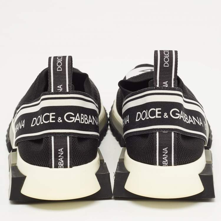 Pre Owned Dolce & Gabbana Black/White Logo Print Knit Fabric Sorrento Sneakers Size 39.5