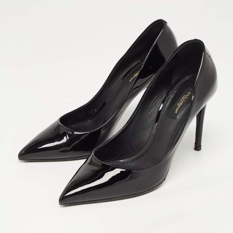 Pre Owned Dolce & Gabbana Black Patent Leather Pointed Toe Pumps Size 38.5