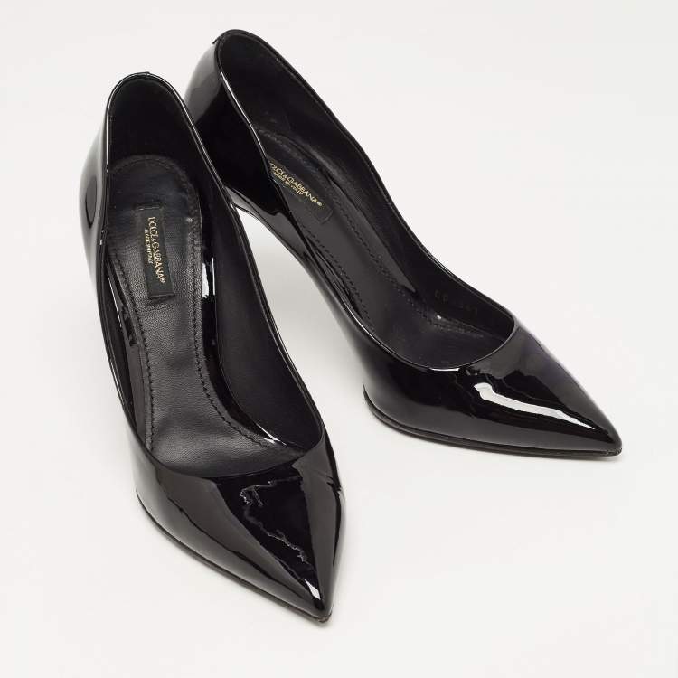 Pre Owned Dolce & Gabbana Black Patent Leather Pointed Toe Pumps Size 38.5