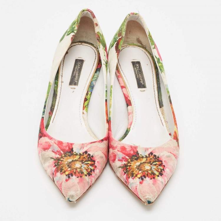Pre Owned Dolce & Gabbana Multicolor Brocade Fabric Floral Print Pointed Toe Pumps Size 36