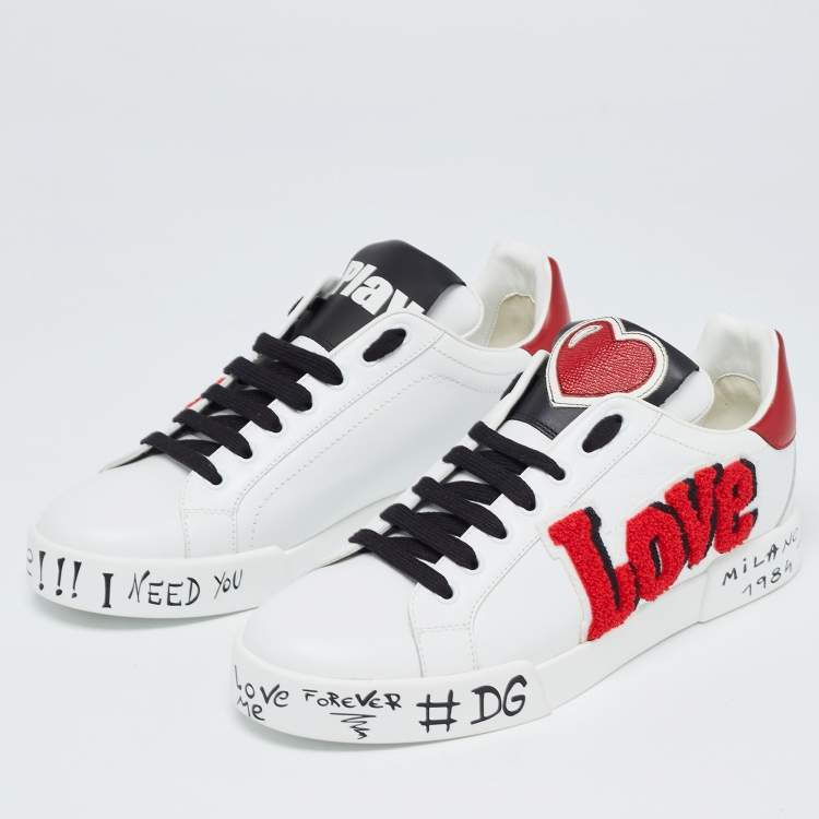 Pre Owned Dolce & Gabbana White Leather Portofino Sneakers Size 40