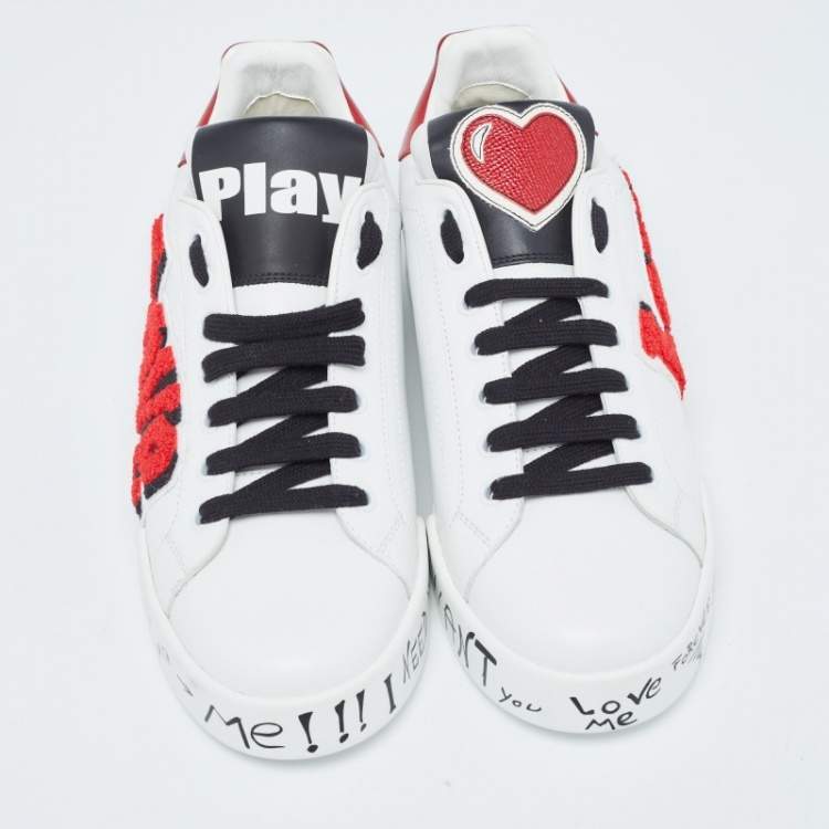 Pre Owned Dolce & Gabbana White Leather Portofino Sneakers Size 40